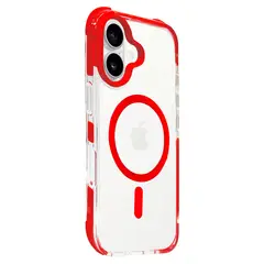 JOIGO - Carcasa Transparente Reforzada Magsafe Borde Color Para IPhone 16 Rojo
