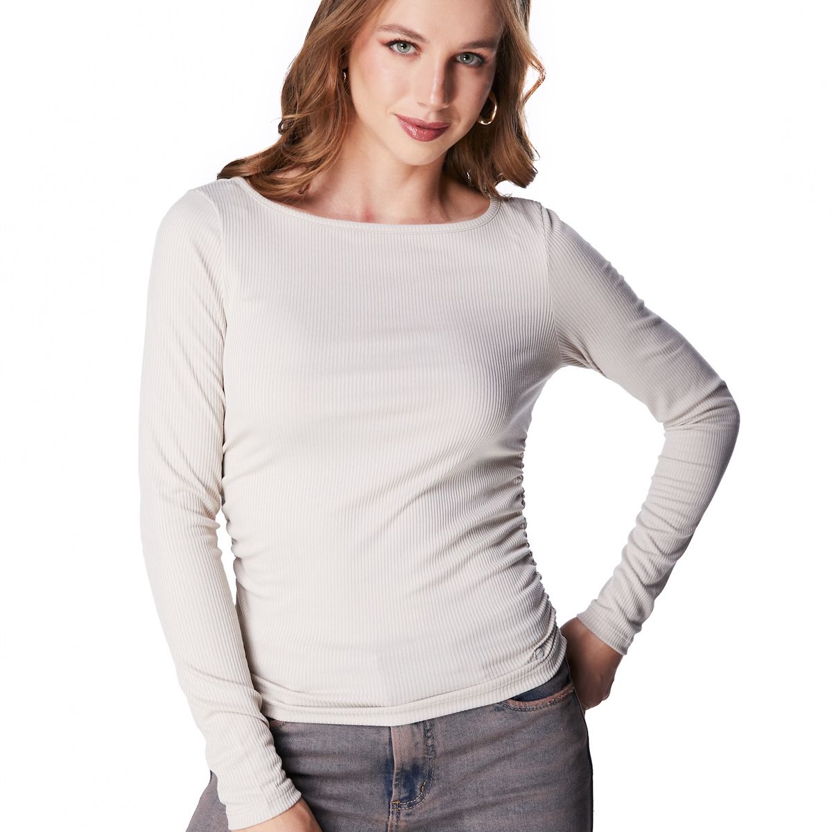 EFESIS - POLERA MUNCH REGULAR ESCOTE ASIMETRICO Y RECOGIDO COSTADOS