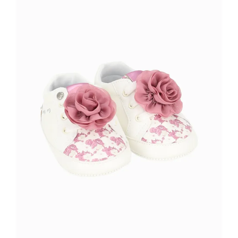 LIMONADA - Zapatilla recién nacida con flores blanco Limonada