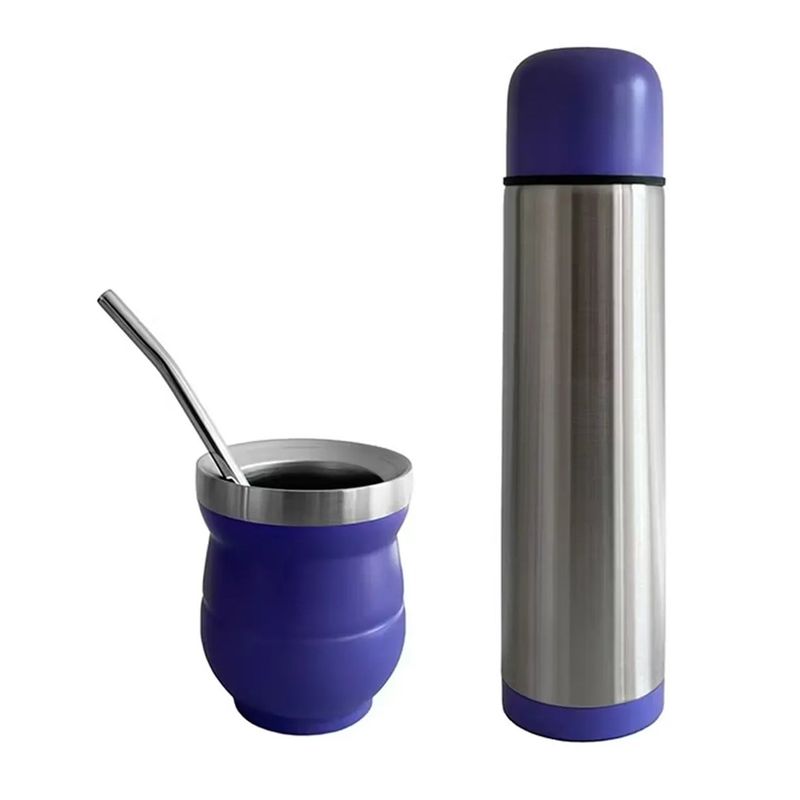 GENERICO - Set De Mate Con Bombilla + Termo Bala 1000ml Acero Inox