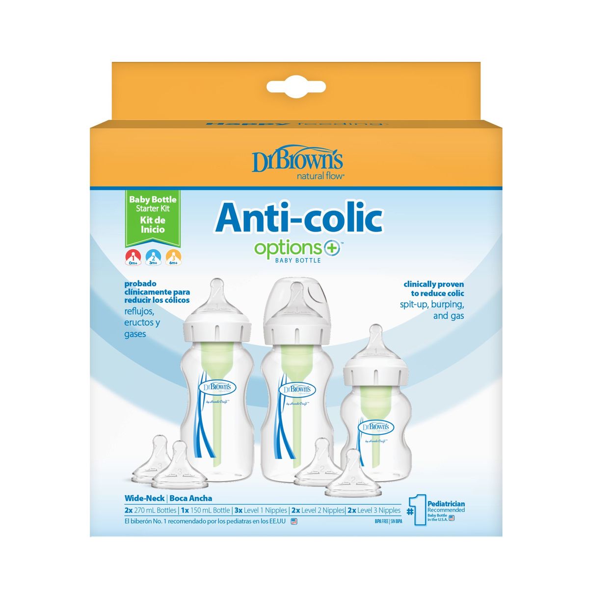 DR BROWN'S - Kit De Inicio Boca Ancha Options+ Dr Brown´s Anticolicos