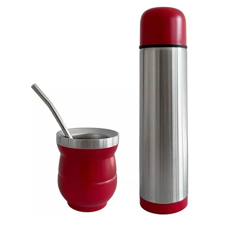 GENERICO - Set De Mate Con Bombilla + Termo Bala 1000ml Acero Inox