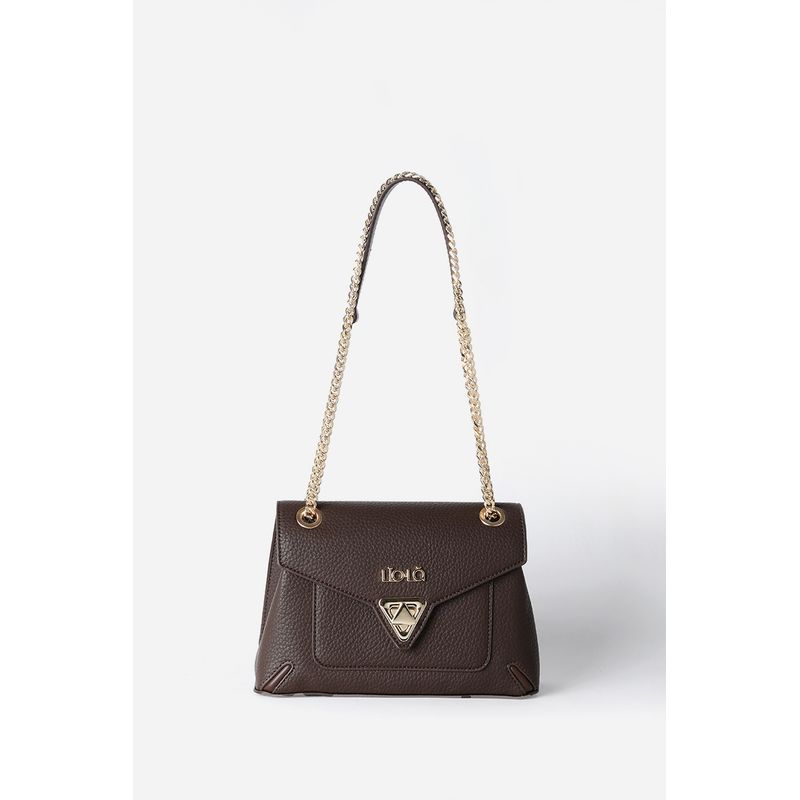 LIOLA - Cartera Broche Triangulo, Efecto Cuero, Chocolate Liola
