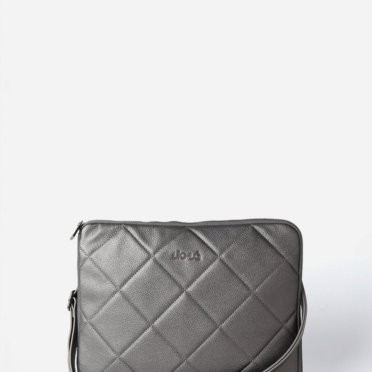 LIOLA - Bolso Laptop, Acolchado, Efecto Cuero Metalizado, Gris Liola