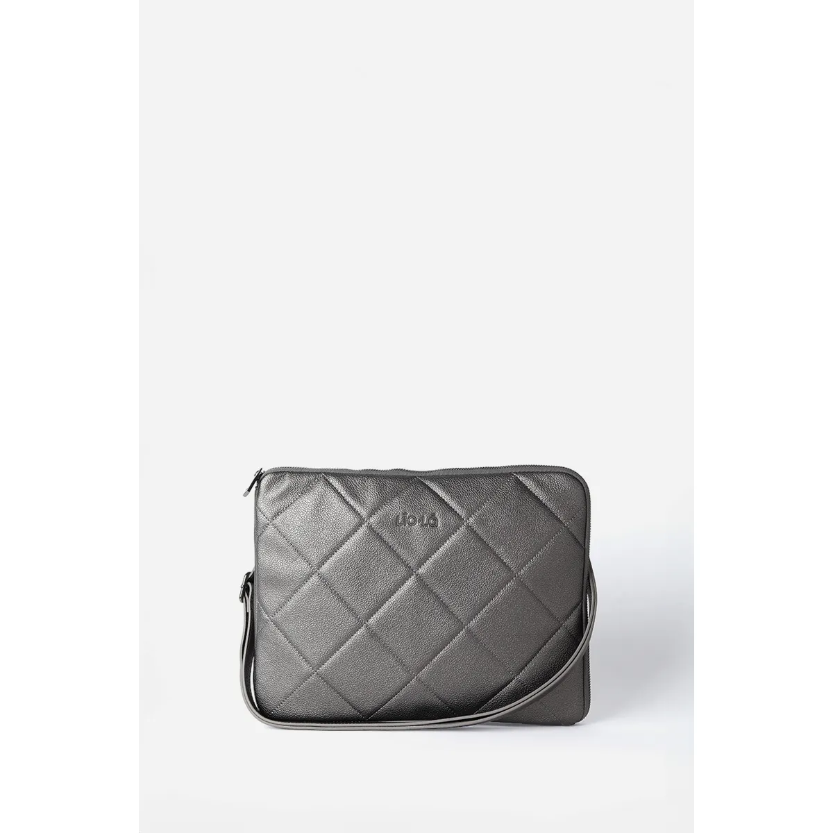 LIOLA - Bolso Laptop, Acolchado, Efecto Cuero Metalizado, Gris Liola