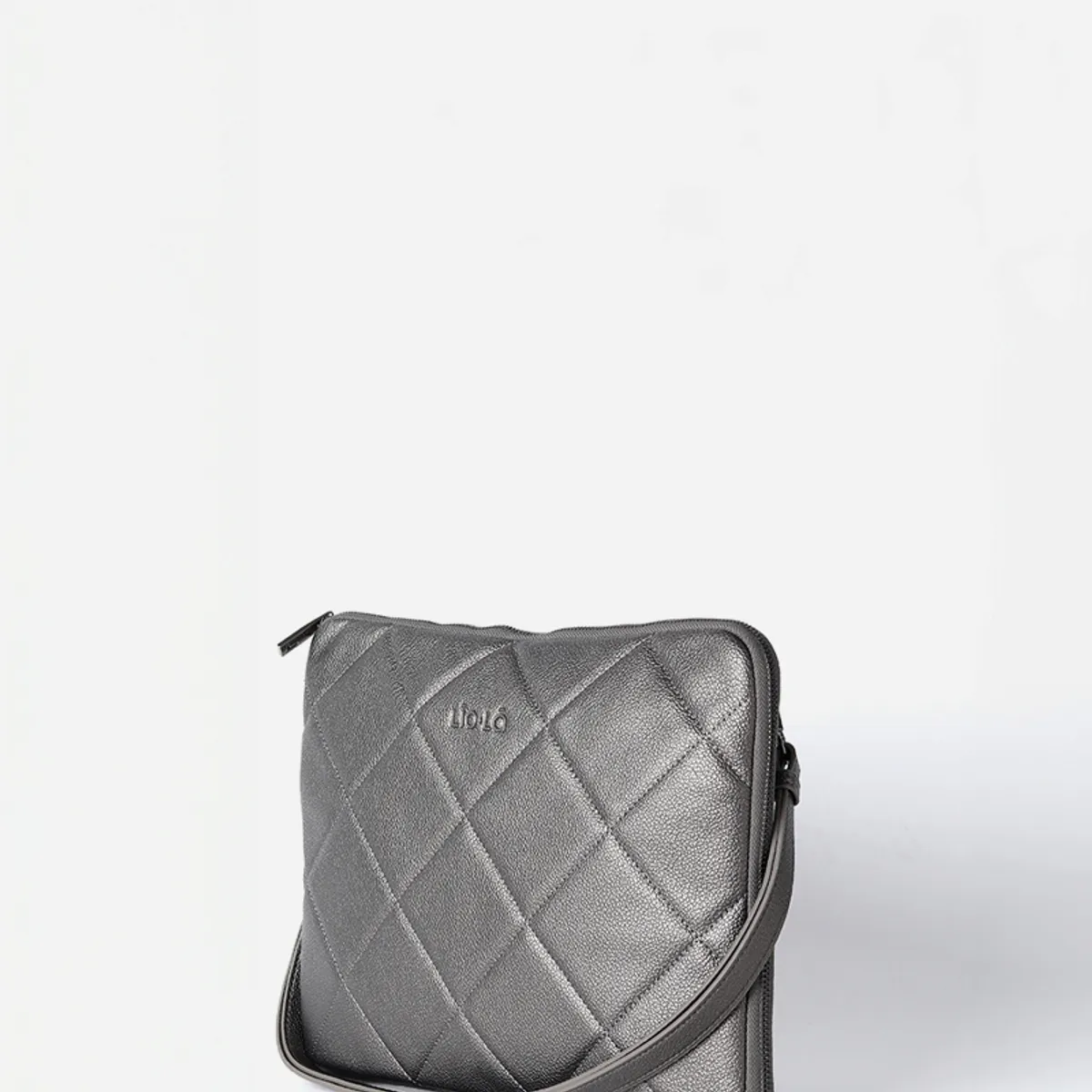 LIOLA - Bolso Laptop, Acolchado, Efecto Cuero Metalizado, Gris Liola
