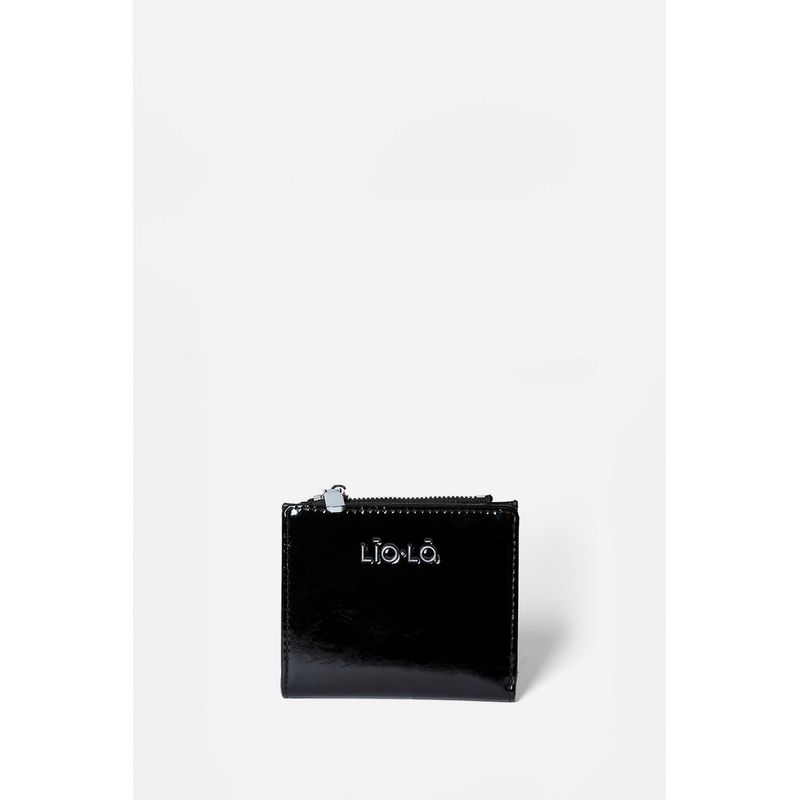 LIOLA - Billetera Pequeña, Charol Efecto Cuero,Negro Liola