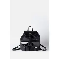 LIOLA - Mochila Tela Aplicación Charol, Negro