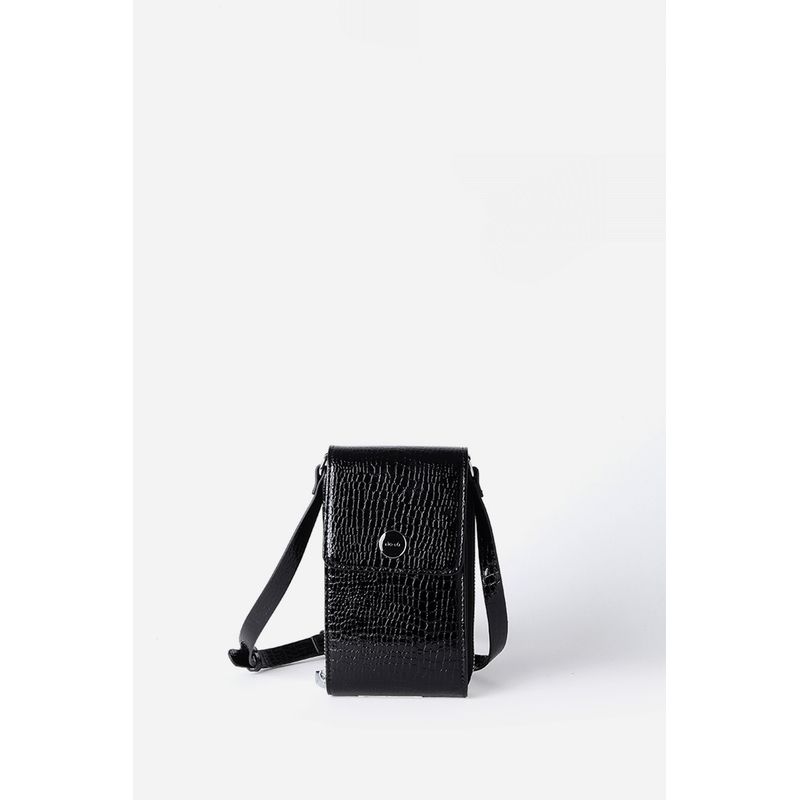 LIOLA - Bolso Para Celular Croco Charol, Efecto Cuero, Negro Liola