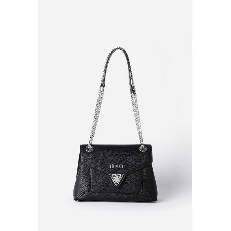 LIOLA - Cartera Broche Triangulo, Efecto Cuero, Negro Liola