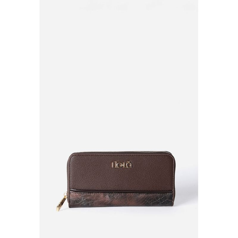 LIOLA - Billetera, Piton Metalizado, Efecto Cuero, Chocolate Liola