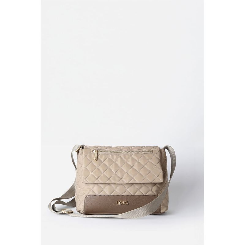 LIOLA - Bolso Tela Acolchado Y Aplicación Efecto Cuero, Beige Liola