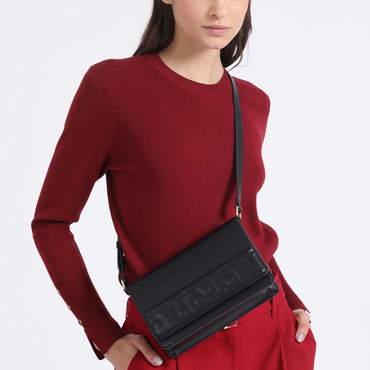 LIOLA - Cartera Logo Liola, Efecto Cuero, Negro Liola