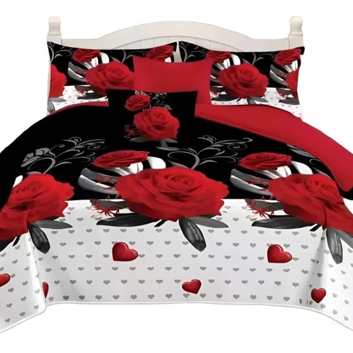 GENERICO - Juego de Sábana de Genero 3 pieza 1.5 Plaza Diseño negro rosas TF