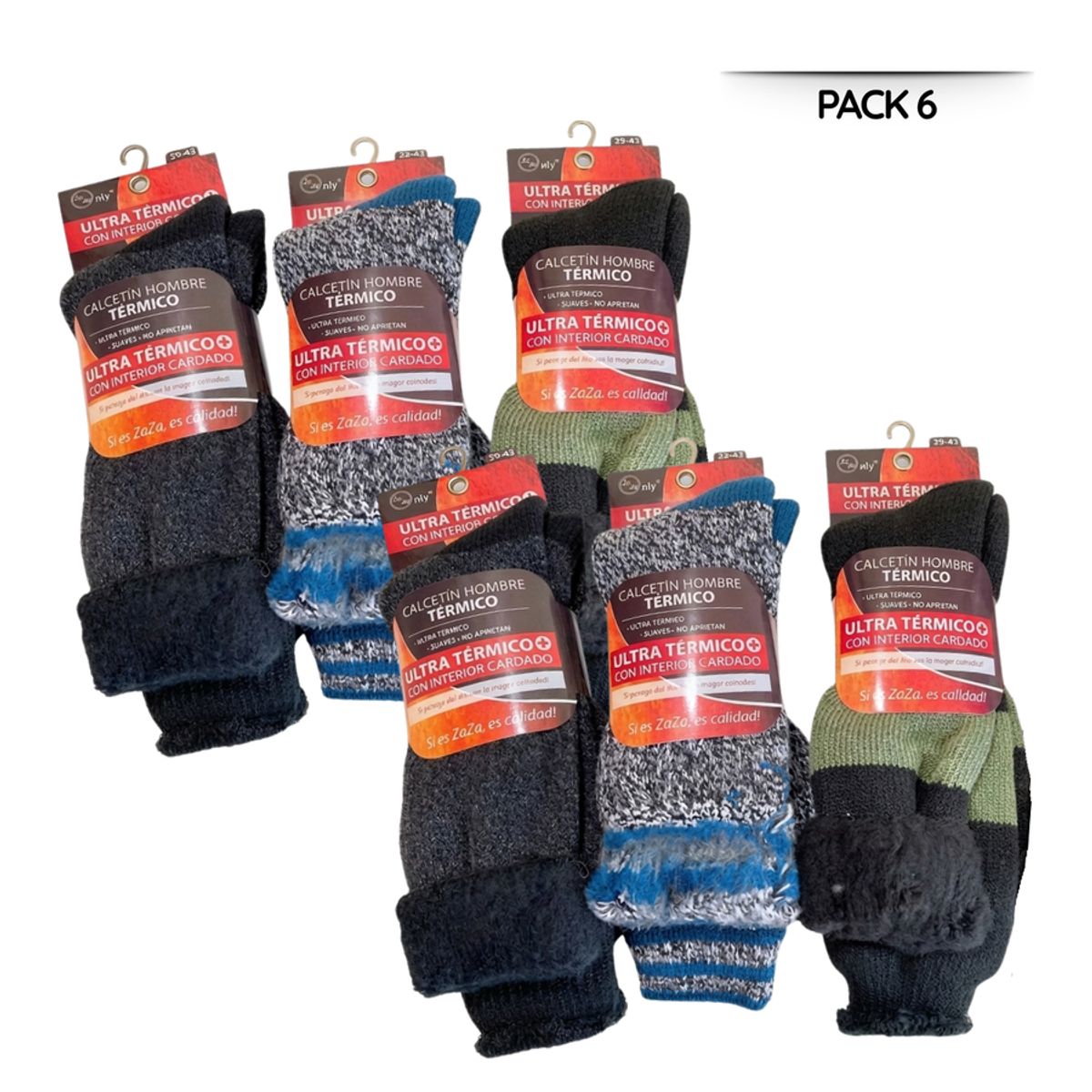 EKOL TACTICA MILITAR - Pack 6 Calcetines Térmicos Chiporro Largos Gruesos De Invierno Surtido