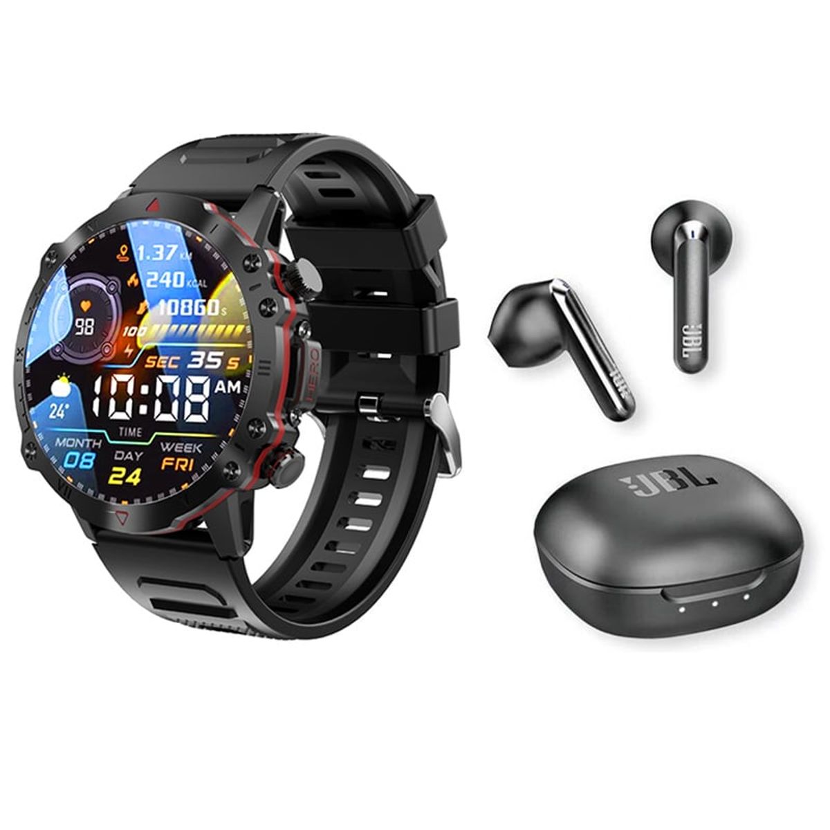 JBL - JBL T280 TWS Audifonos-B y Toumi Watch GT-D B Reloj inteligente