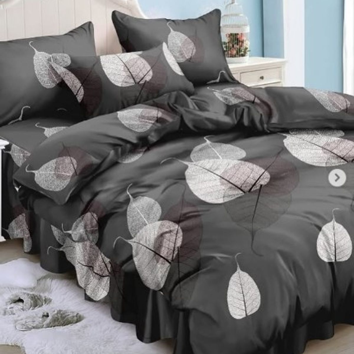 GENERICO - Juego de Sábana de Genero 3 pieza 1.5 Plaza Diseño hojas grises TF