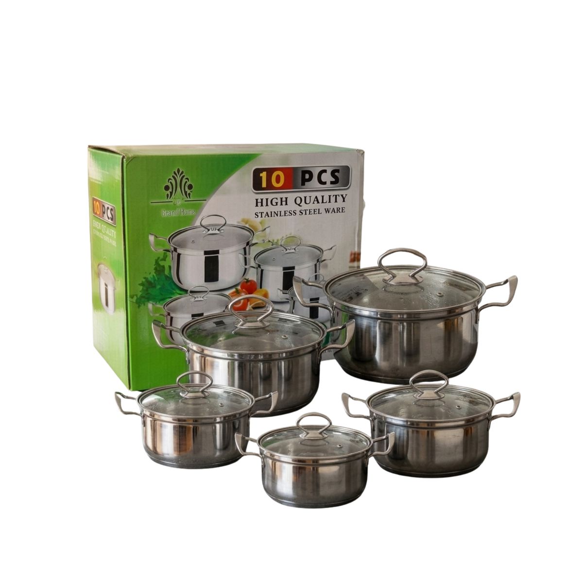 GENERICO - Juego De Ollas Batería De Cocina Set 10 Piezas Acero Inoxidable