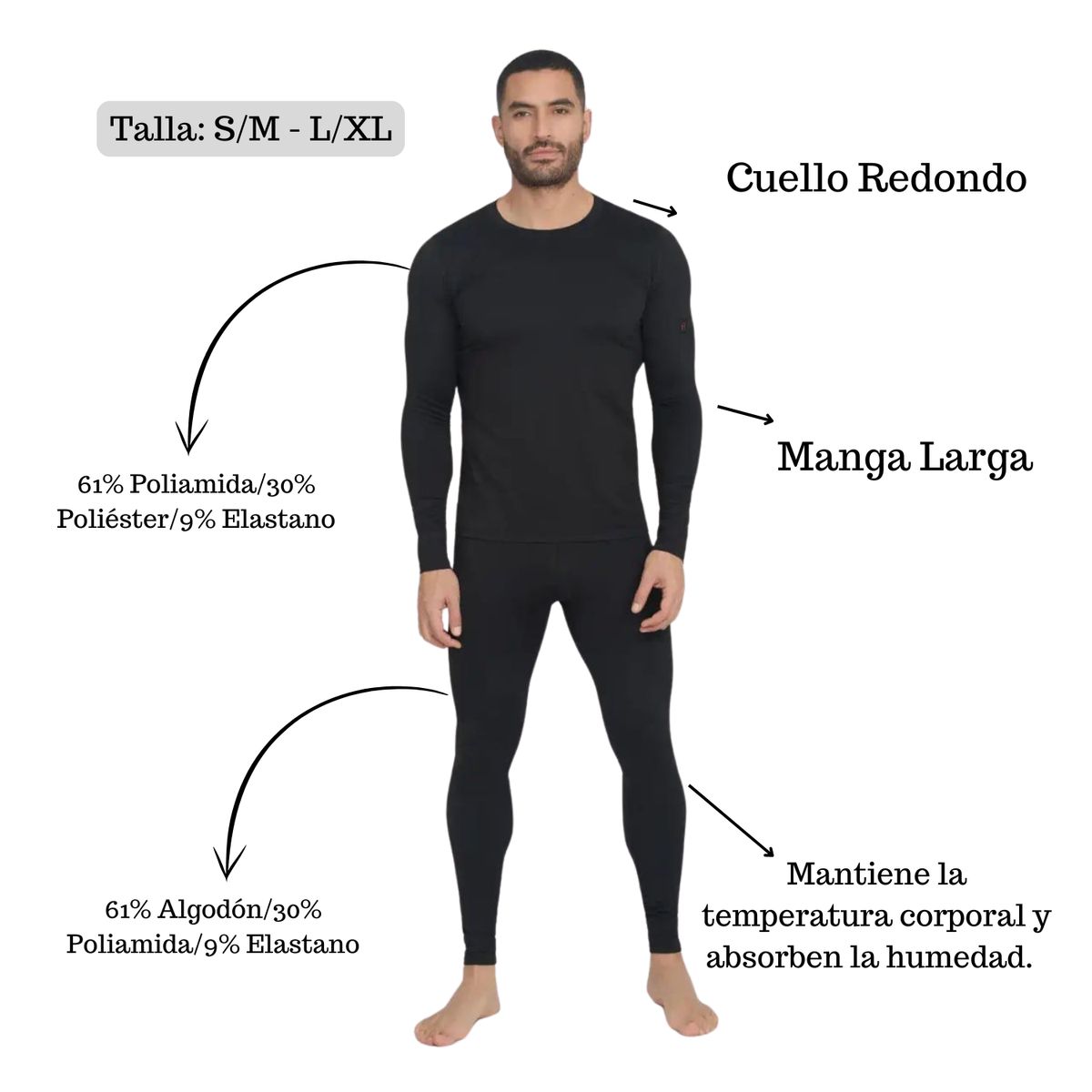 EKOL TACTICA MILITAR - Primera Capa Hombre Camiseta Y Calza Compresion Térmicos.-