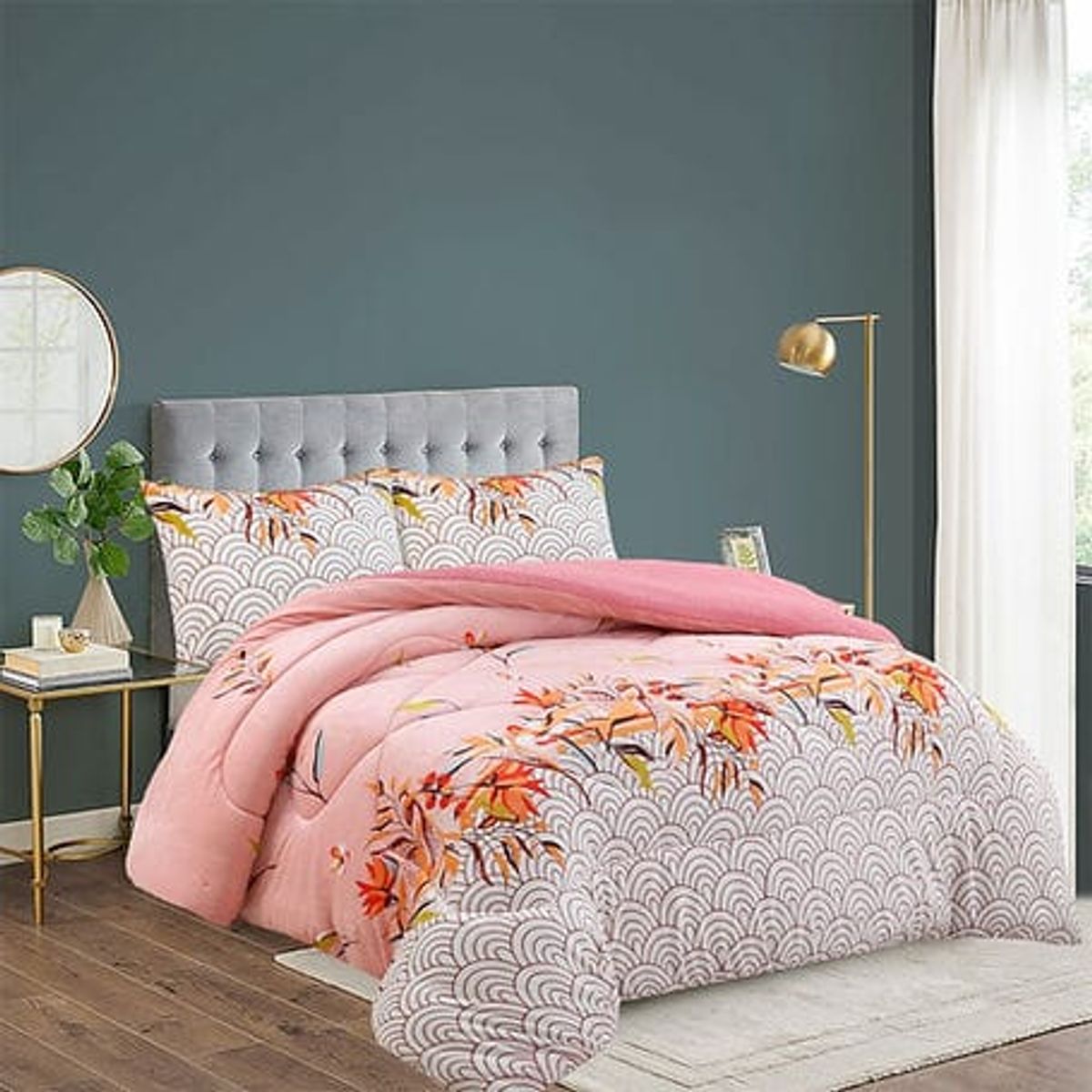 GENERICO - Plumon Cobertor de invierno plush y chiporro 2 plazas - Salmon Flores