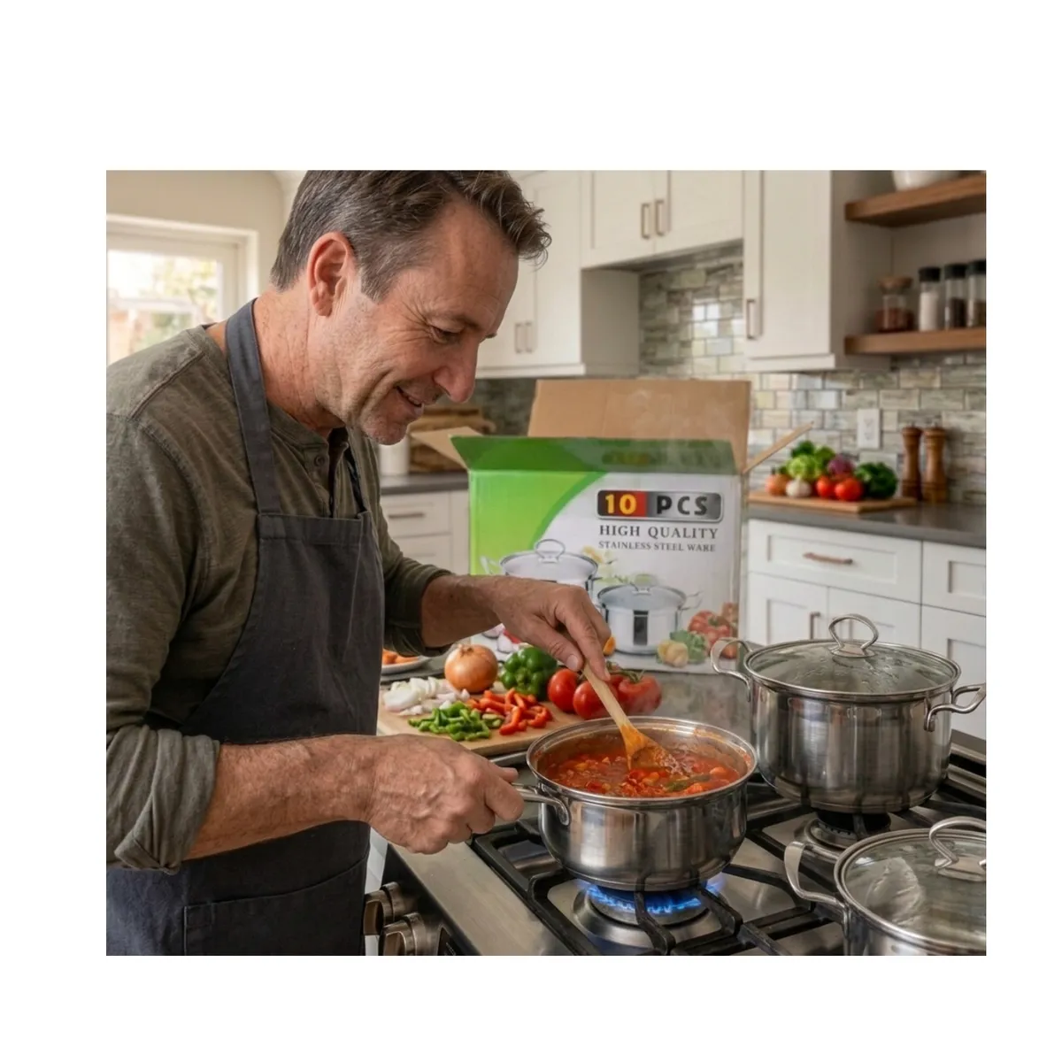 GENERICO - Juego De Ollas Batería De Cocina Set 10 Piezas Acero Inoxidable