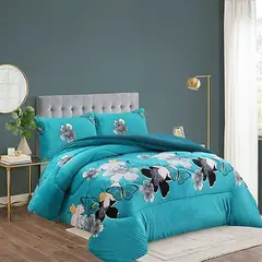 GENERICO - Plumon Cobertor de invierno plush y chiporro 2 plazas - Azul Floreado