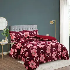 GENERICO - Plumon Cobertor de invierno plush y chiporro 2 plazas - Burdeo Flores