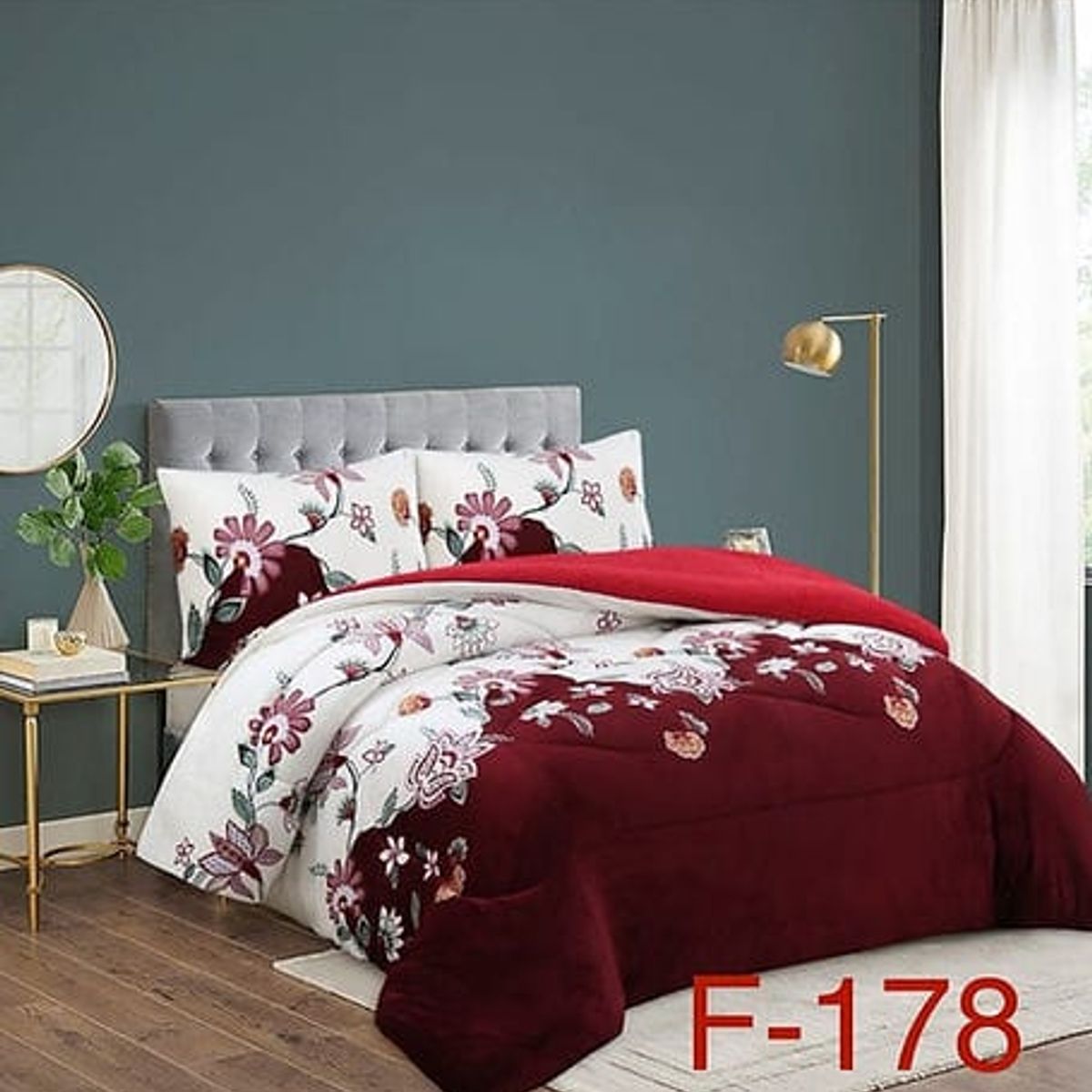 GENERICO - Plumon Cobertor de invierno plush y chiporro 2 plazas - Burdeo Crema