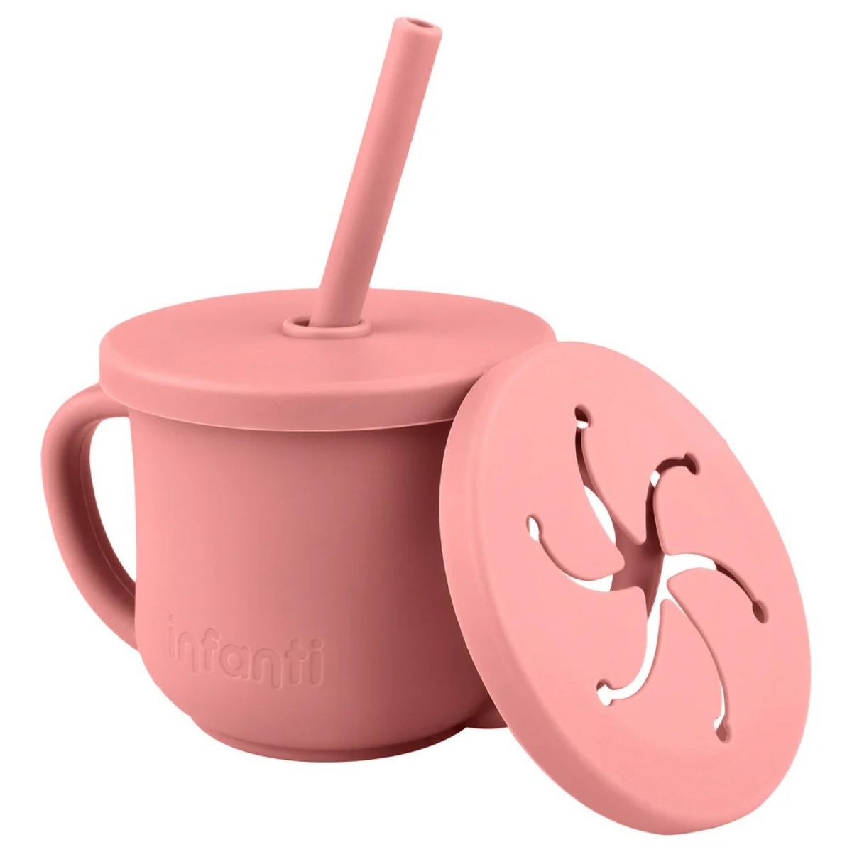 INFANTI - Vaso Silicona 2 en 1 con asas y bombilla 225ml Infanti Rosa