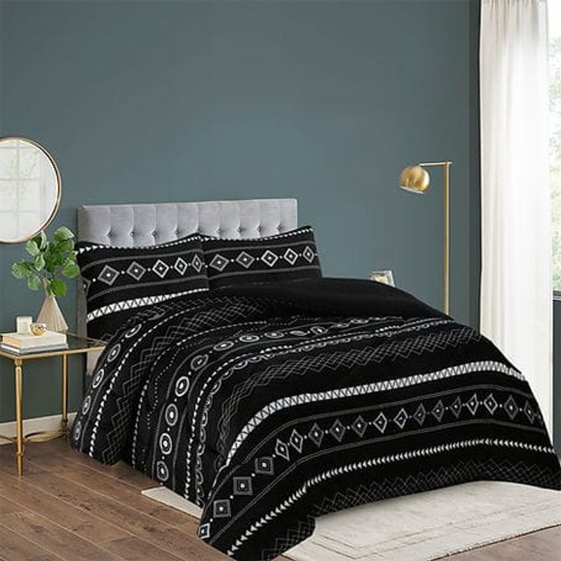 GENERICO - Plumon Cobertor de invierno plush y chiporro 2 plazas - Negro Diseño