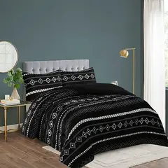 GENERICO - Plumon Cobertor de invierno plush y chiporro 2 plazas - Negro Diseño