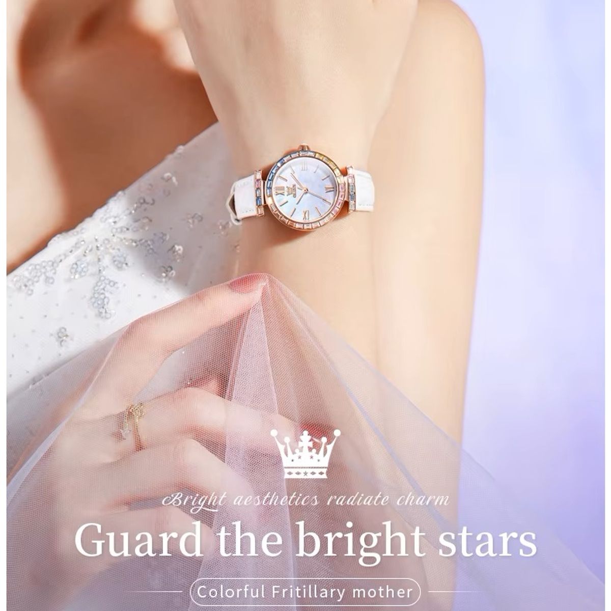 STARTECHOFFICE - Reloj de Mujer Elegante con Correa de Cuero y Cristales Multicolor