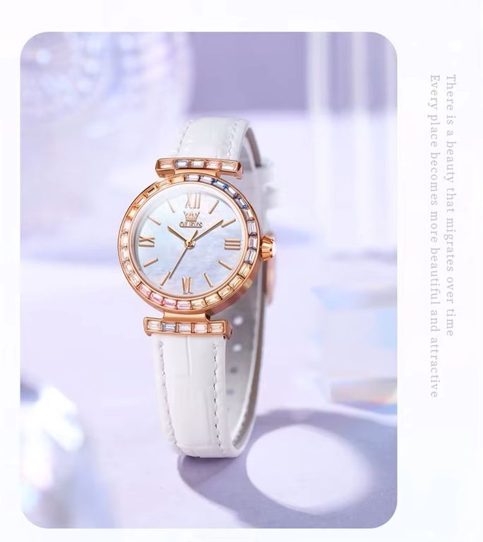 Reloj de Mujer con Cristales Multicolor y Correa de Cuero Blanco Resistencia al agua Blanco TALLA UNICA