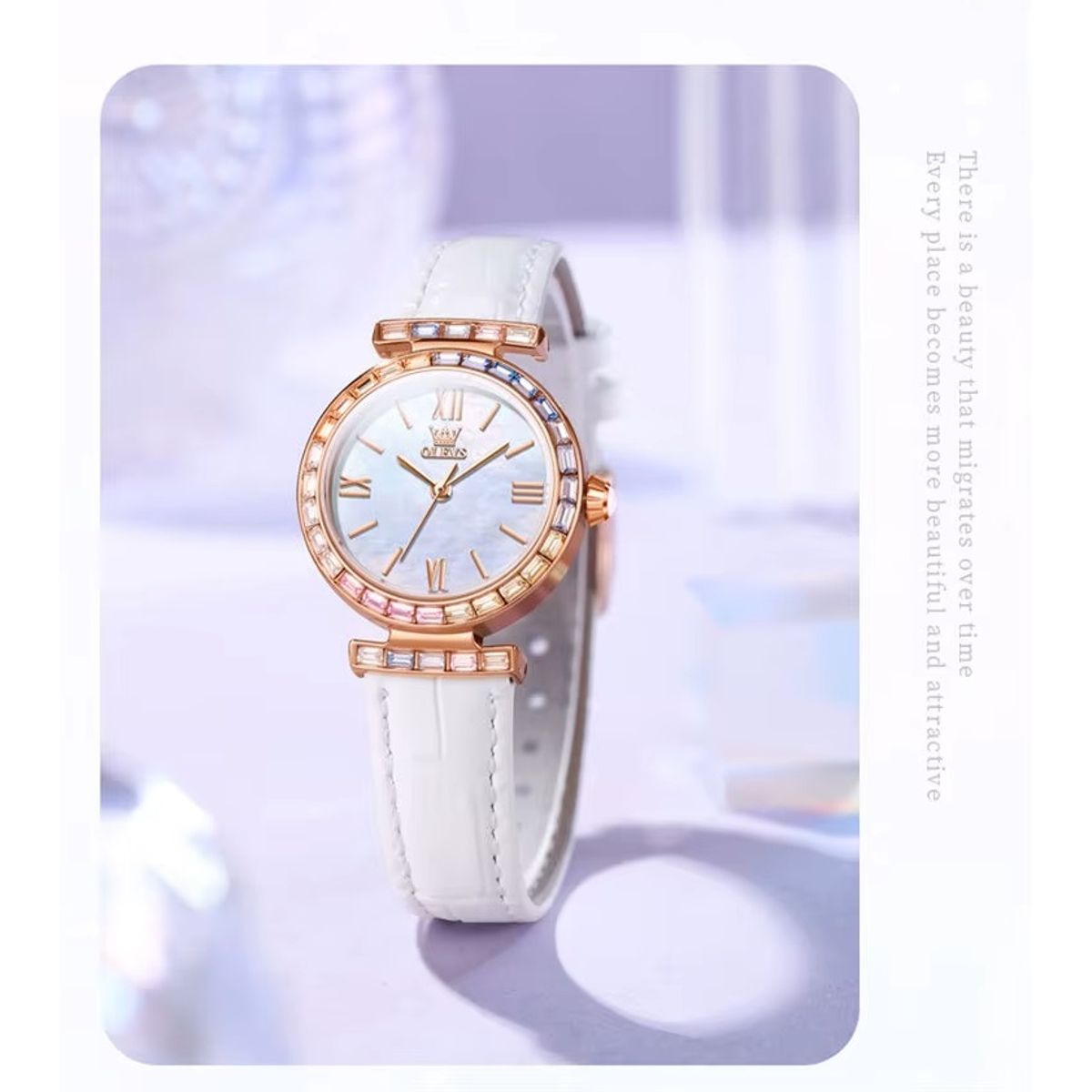 STARTECHOFFICE - Reloj de Mujer con Cristales Multicolor y Correa de Cuero Blanco Resistencia al agua