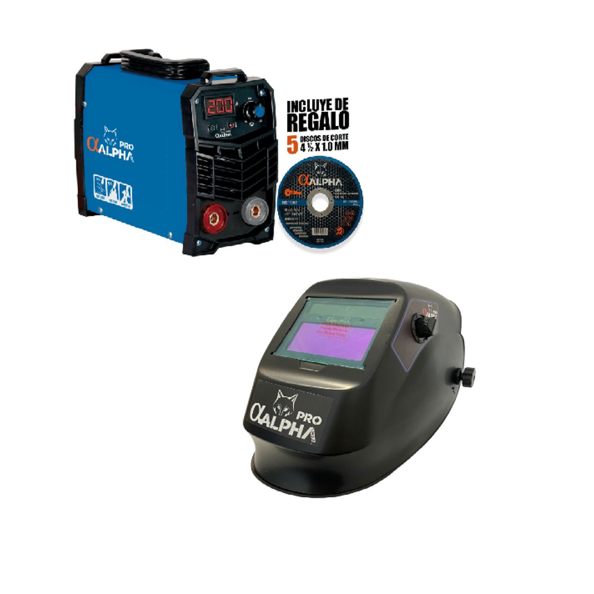 ALPHA PRO - Pack Soldadora 200amp MMA + Mascara  Alpha Pro