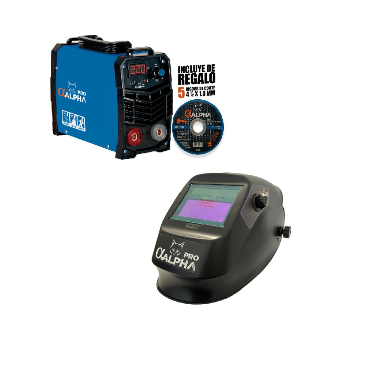 ALPHA PRO - Pack Soldadora 200amp MMA + Mascara  Alpha Pro