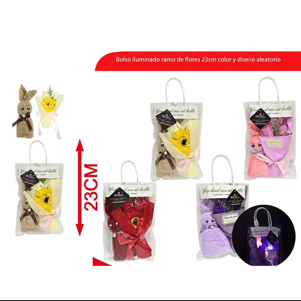 GENERICO - Bolsa De Regalo Iluminada Ramo De Flores 23cm