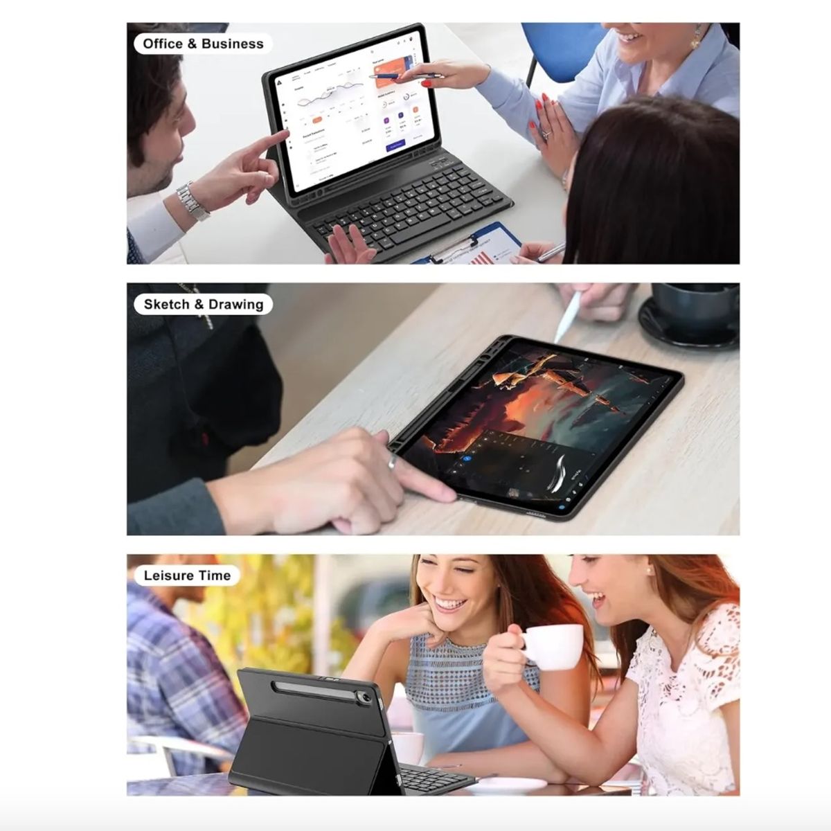 ATLAS - Funda Con Teclado Para Samsung Galaxy Tab S9 Fe 10.9 / S9 11
