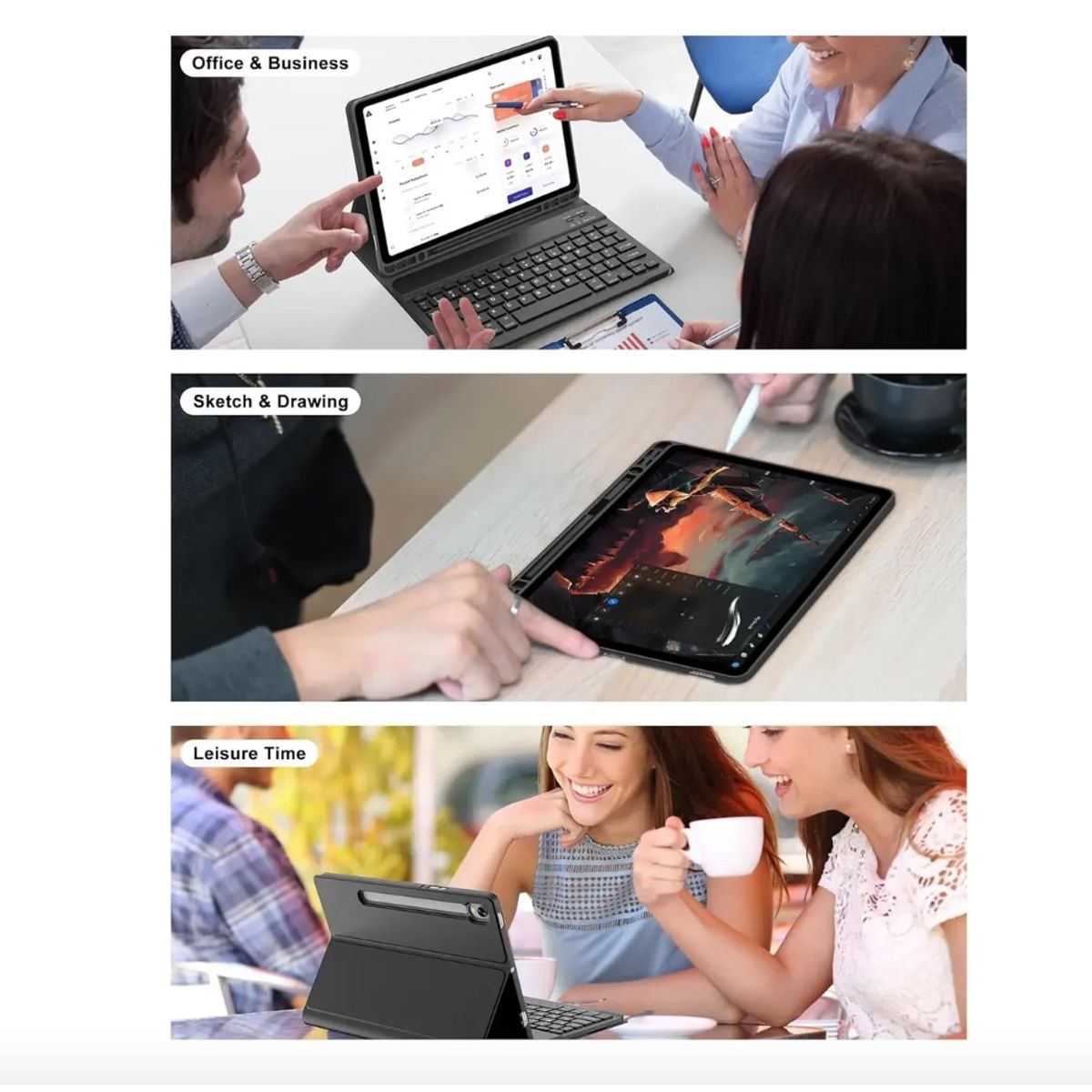 ATLAS - Funda Con Teclado Para Samsung Galaxy Tab S9 Fe 10.9 / S9 11