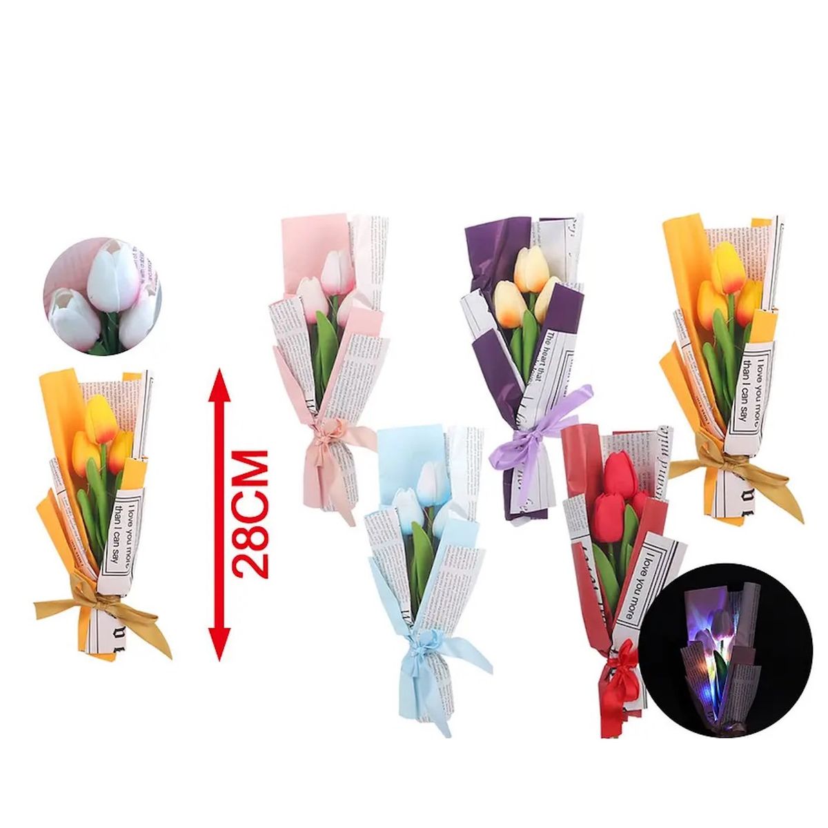 GENERICO - Ramo De Flores Tulipanes Artificiales Con Luces 28cm