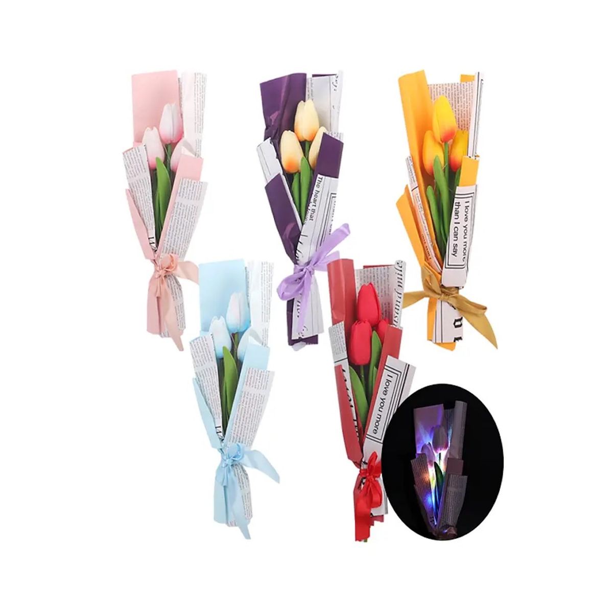 GENERICO - Ramo De Flores Tulipanes Artificiales Con Luces 28cm