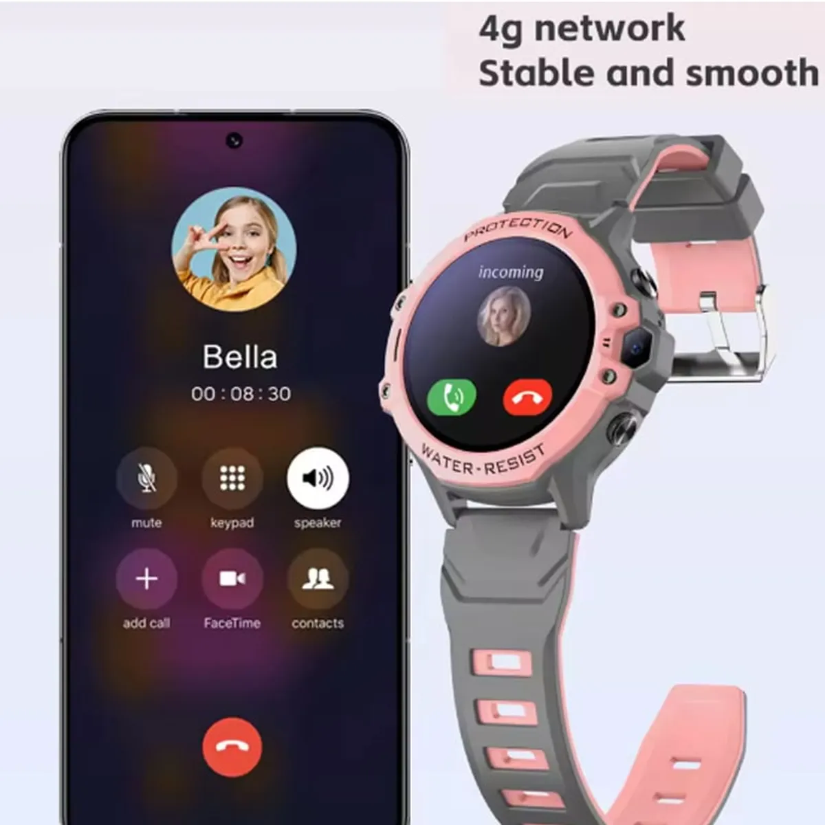 BRO TOUMI - Toumi K5 Niños 4G Video llamada Chat GPS relojes inteligentes -Rosa