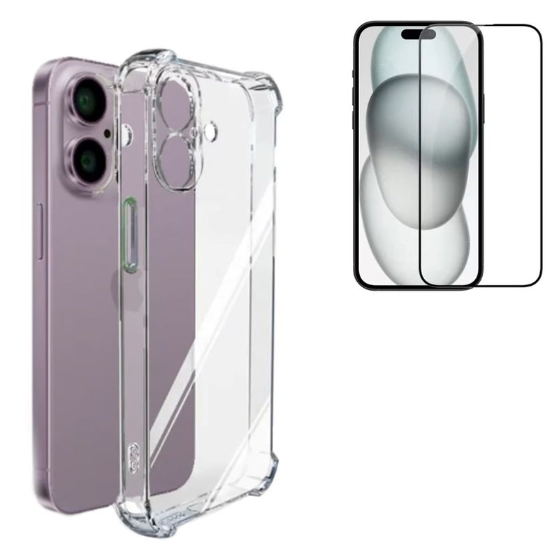 GENERICO - Carcasa Para iphone 16 Transparente + Mica de Vidrio
