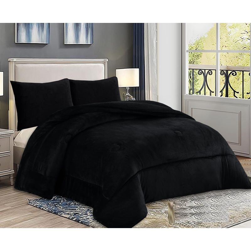 GENERICO - plumon grande king unicolor NEGRO plush con chiporro quita frio TF