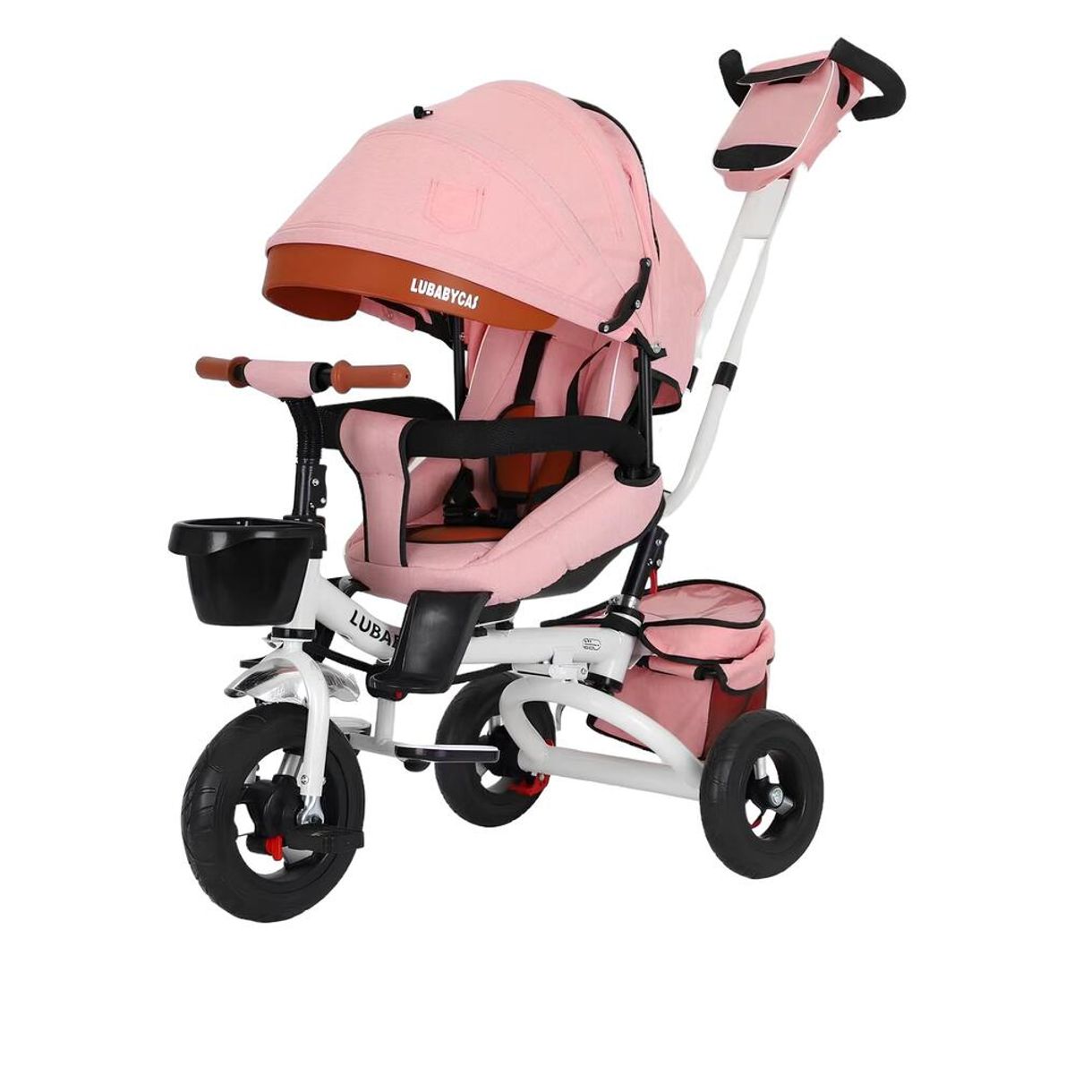 LUBABYCAS - Triciclo Multifuncional Plegable Reclinable Rosado Lubabycas