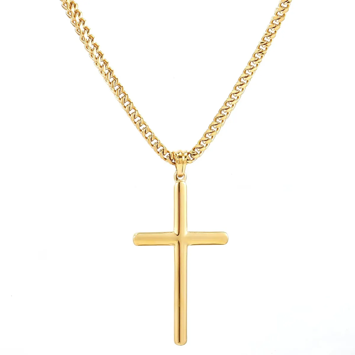 LUXURYJOYAS - Collar Luxuryjoyascl Cruz Cadena Gruesa Oro 18k Baño 63 Cm