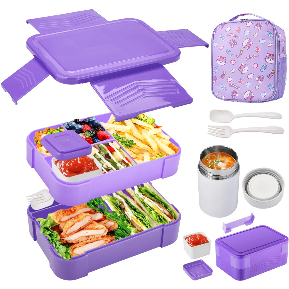 LUKOVEE - Bolso Lonchera Térmica Y Fiambrera Set Para Niños Adultos 2L