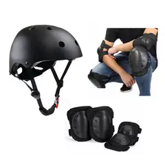 GENERICO - Casco de Bicicleta mas Protectores en Negro para Jovenes