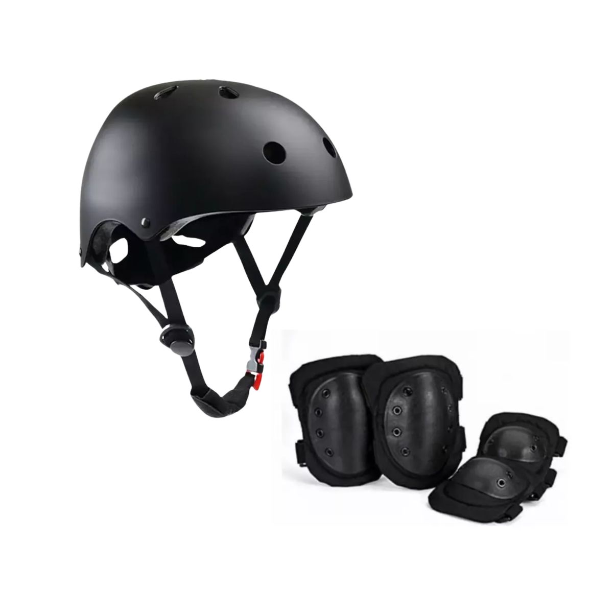 GENERICO - Casco de Bicicleta mas Protectores en Negro para Jovenes
