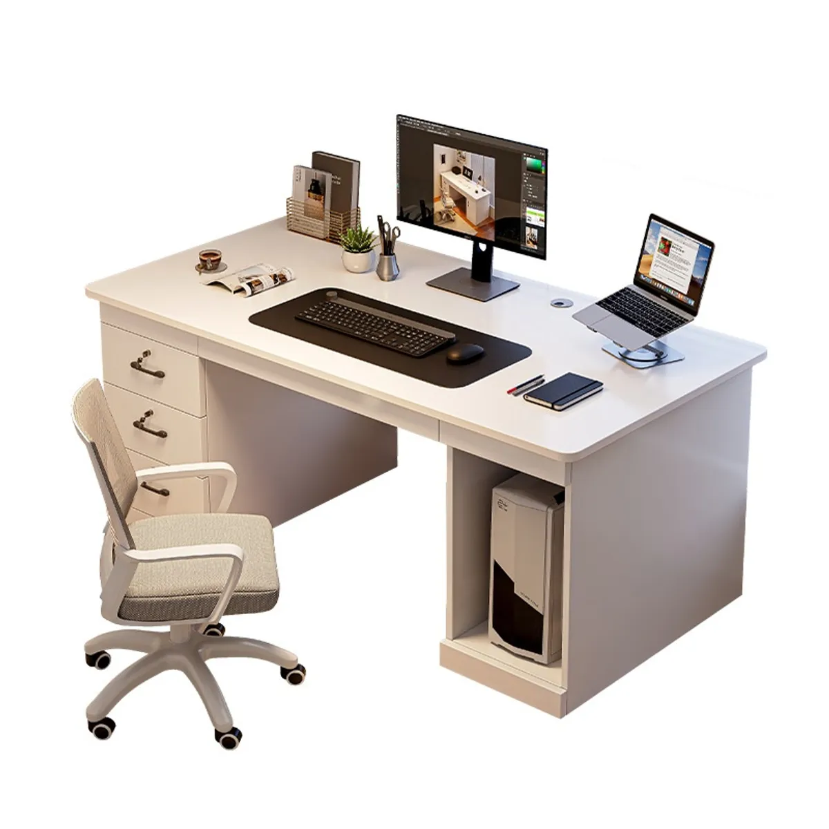 YOMYM - Escritorio Moderno Con Cajoneras 140x60x742cm Para Oficina